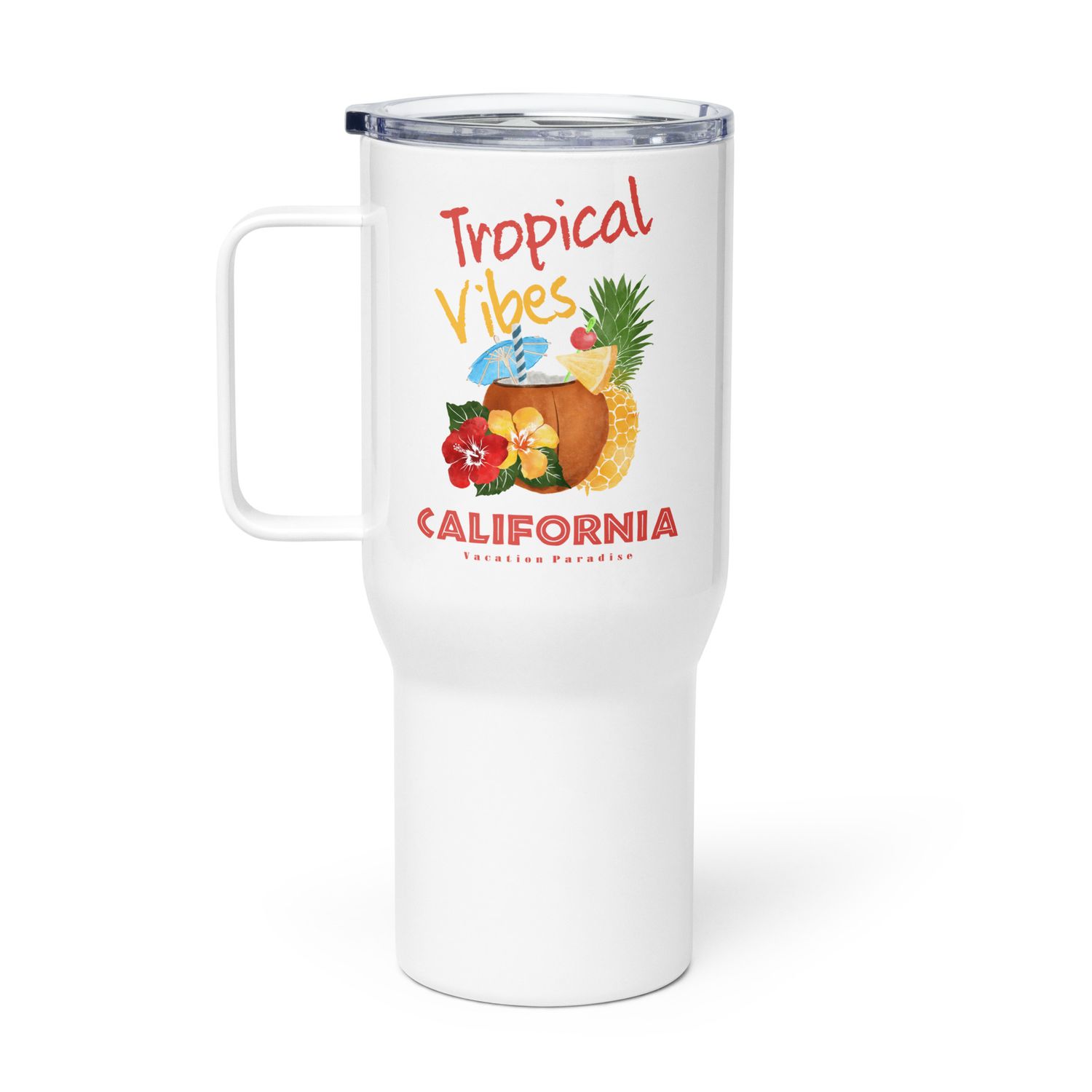 California Tropical Vibes, Tourist Vacation Travel Mug with a Handle