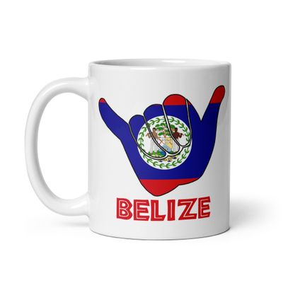 Belize Shaka Hang Loose Belize Flag White Coffee Mug