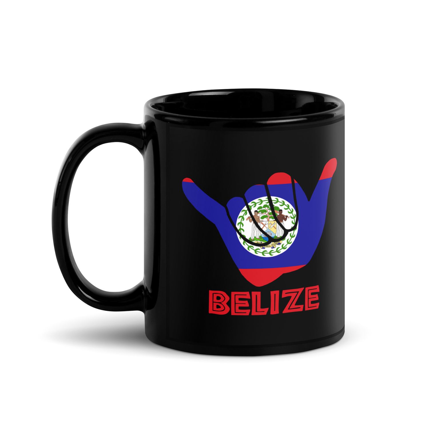 Belize Shaka Hang Loose Belize Flag Black Coffee Mug