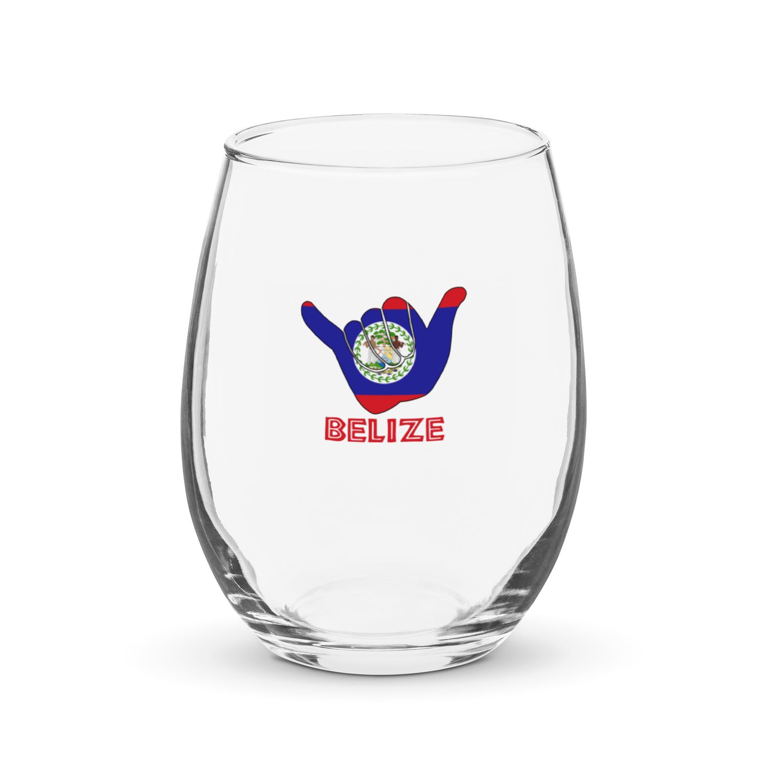 Belize Shaka Hang Loose Belize Flag Stemless Wine Glass