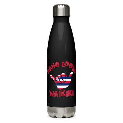 Waikiki Shaka Hang Loose Hawaiian Flag Stainless Steel Water Bottle