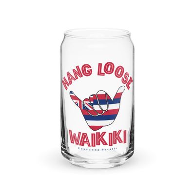 Waikiki Shaka Hang Loose Hawaiian Flag Can-Shaped Glass