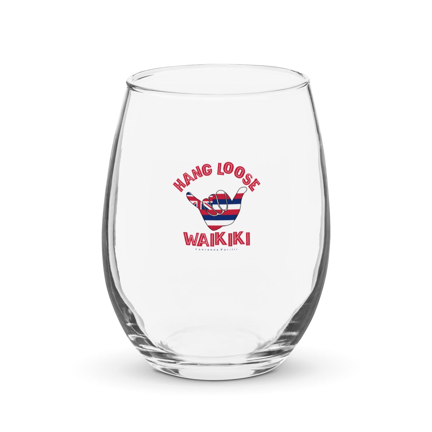 Waikiki Shaka Hang Loose Good Vibes Hawaiian Flag Stemless Wine Glass