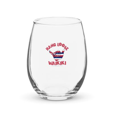 Waikiki Shaka Hang Loose Good Vibes Hawaiian Flag Stemless Wine Glass