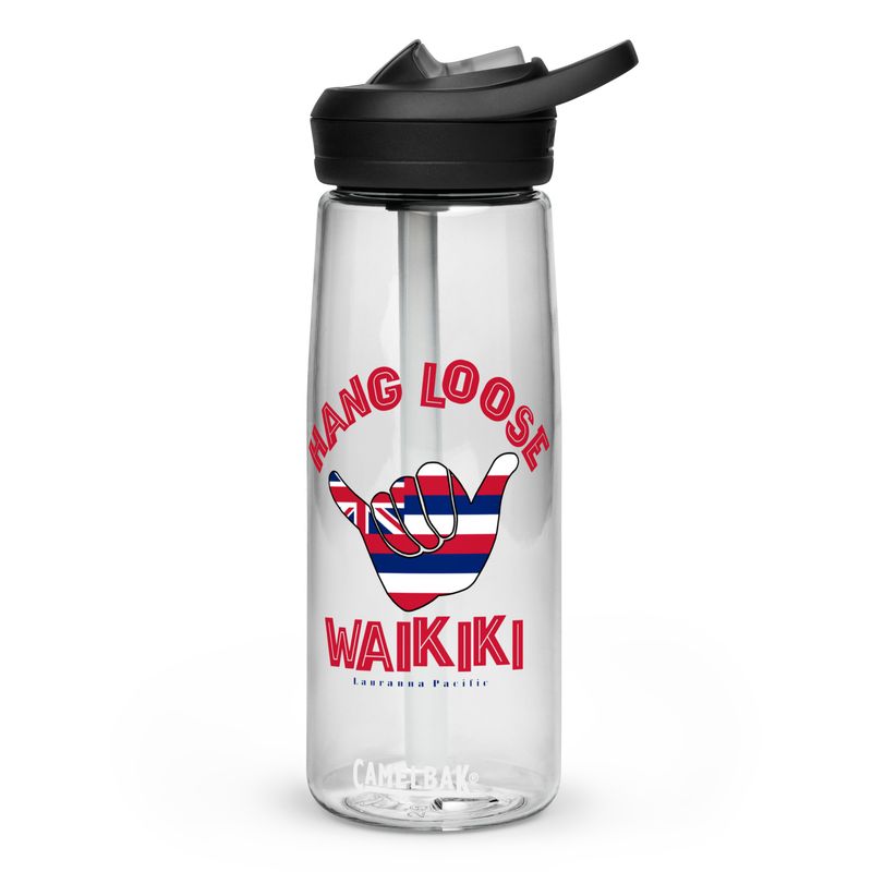 Waikiki Shaka Hang Loose Hawaiian Flag Sports Water Bottle