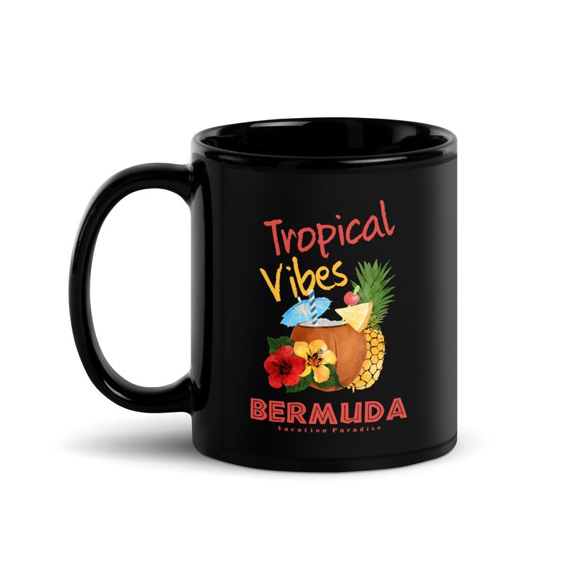 Bermuda Tropical Vibes, Tourist Vacation Black Coffee Mug