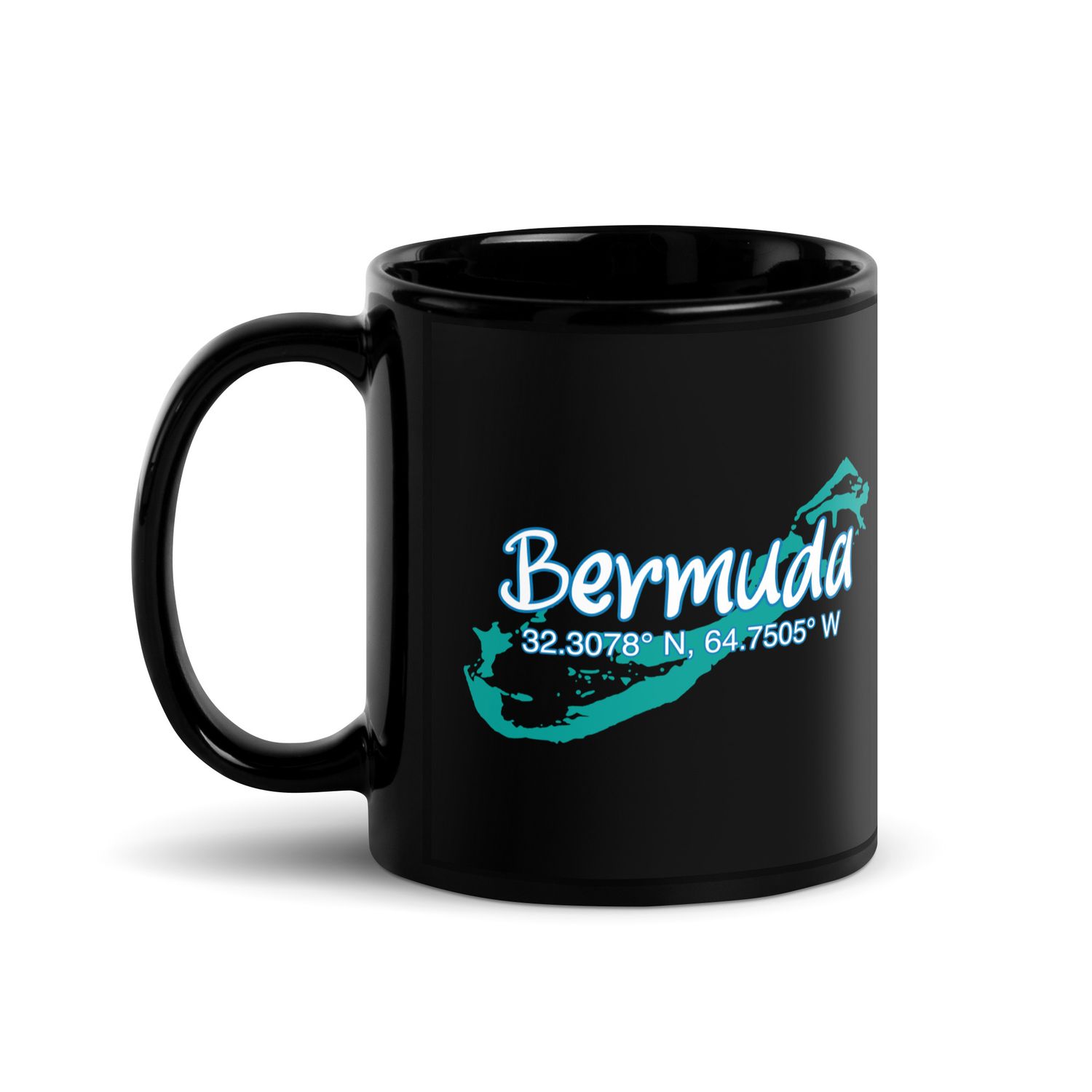 Bermuda Island Coordinates, Tourist Vacation Black Coffee Mug