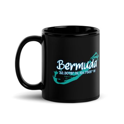 Bermuda Island Coordinates, Tourist Vacation Black Coffee Mug