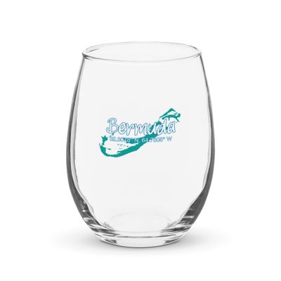 Bermuda Island Coordinates, Tourist Vacation Stemless Wine Glass
