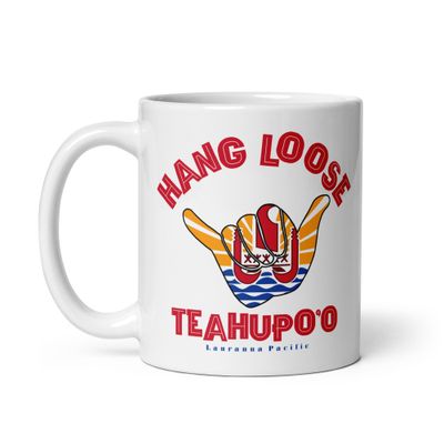 Teahupoo Shaka Hang Loose Tahiti Flag White Coffee Mug