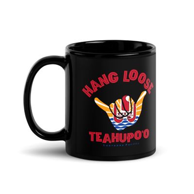 Teahupoo Shaka Hang Loose  Tahiti Flag Black Coffee Mug