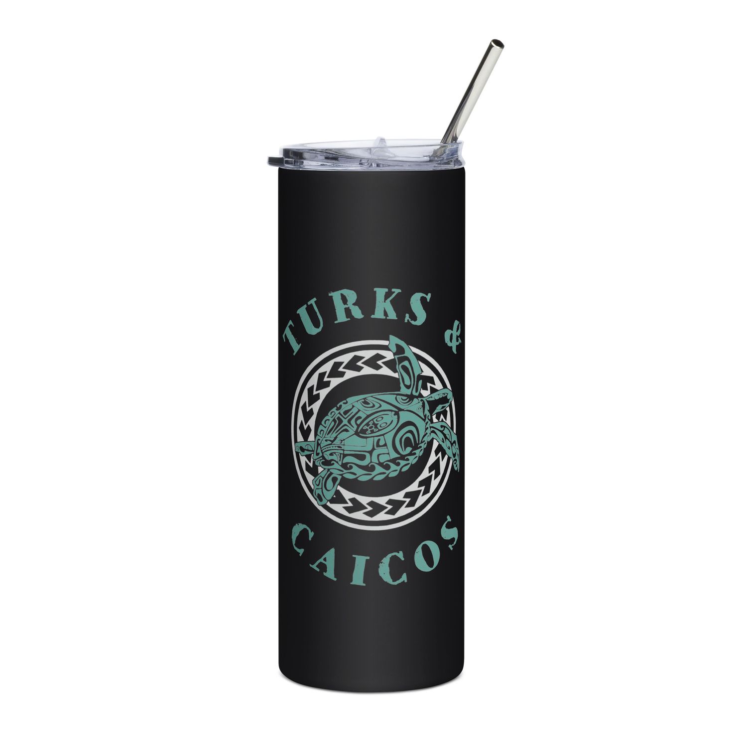 Turks and Caicos Caribbean Tribal Tattoo Sea Turtle Stainless Steel Tumbler