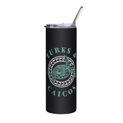 Turks and Caicos Caribbean Tribal Tattoo Sea Turtle Stainless Steel Tumbler