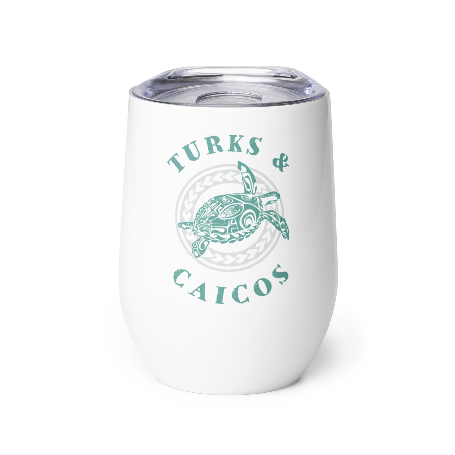 Turks and Caicos Caribbean Tribal Tattoo Sea Turtle Wine Tumbler