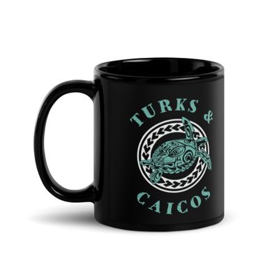 Turks and Caicos Caribbean Tribal Tattoo Sea Turtle Black Coffee Mug