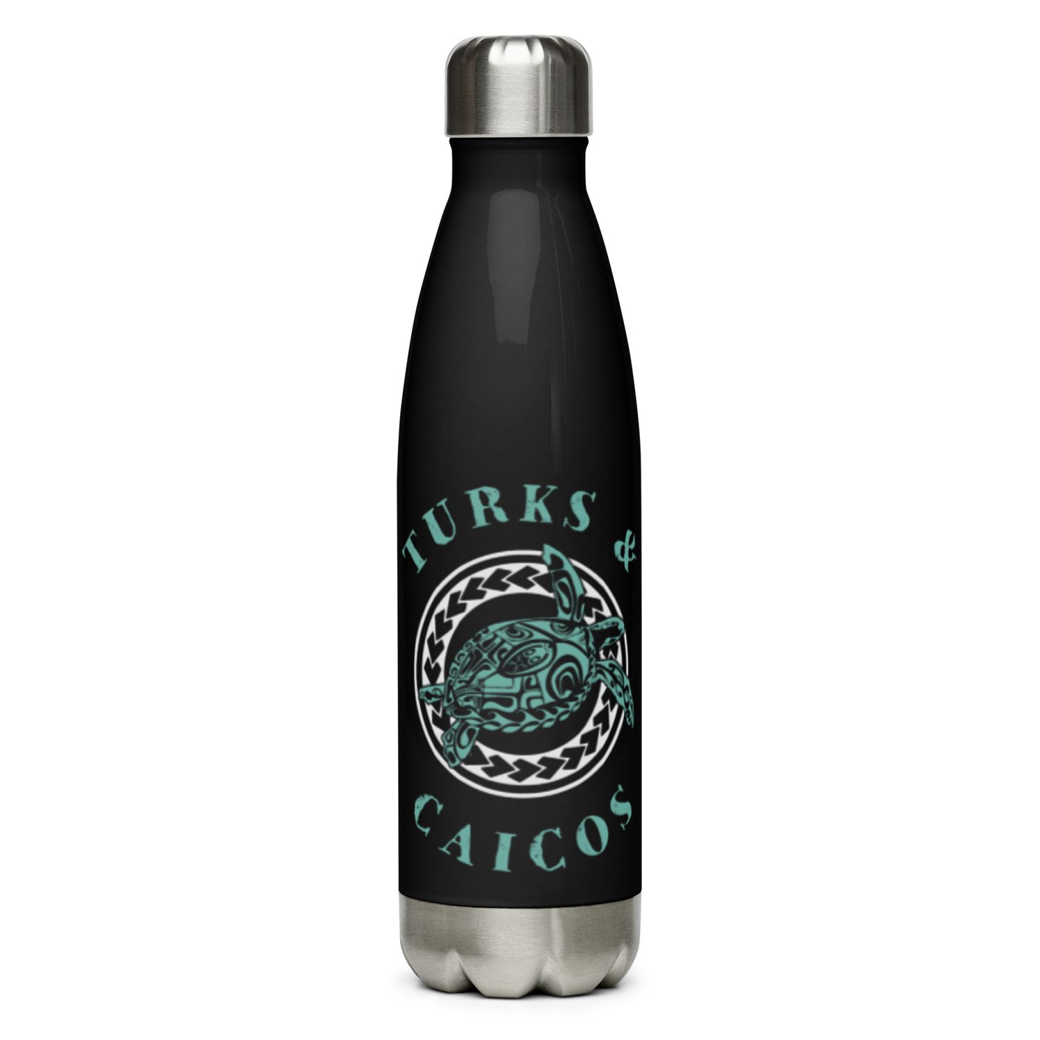 Turks and Caicos Caribbean Tribal Tattoo Sea Turtle Stainless Steel Water Bottle