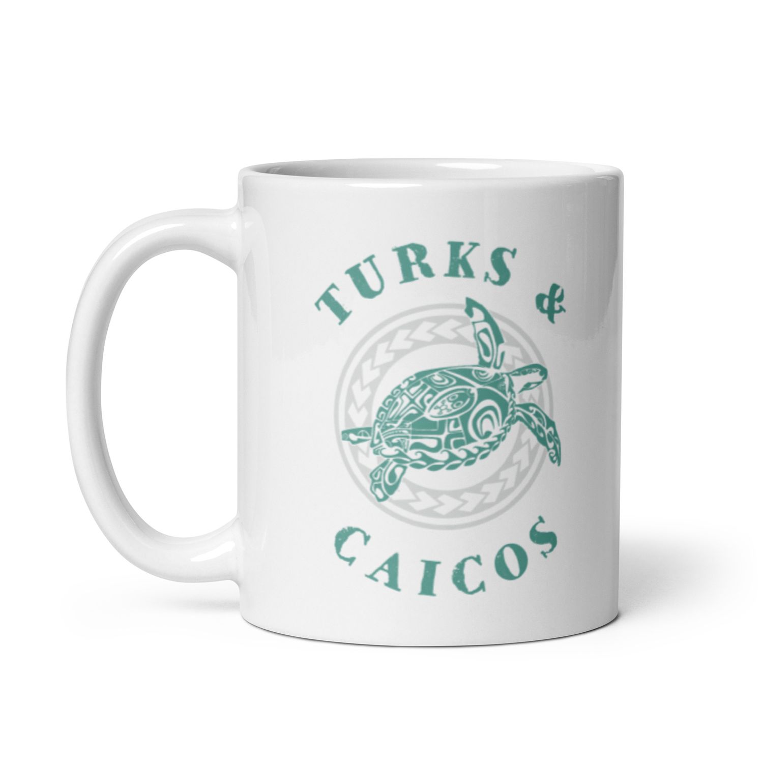 Turks and Caicos Caribbean Tribal Tattoo Sea Turtle White Coffee Mug