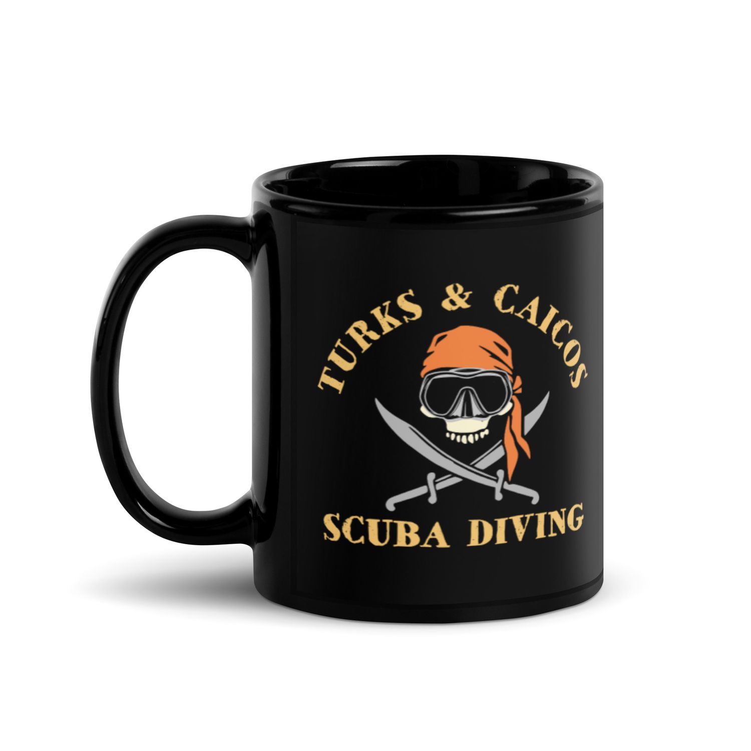 Turks and Caicos Pirate Scuba Diver Black Coffee Mug