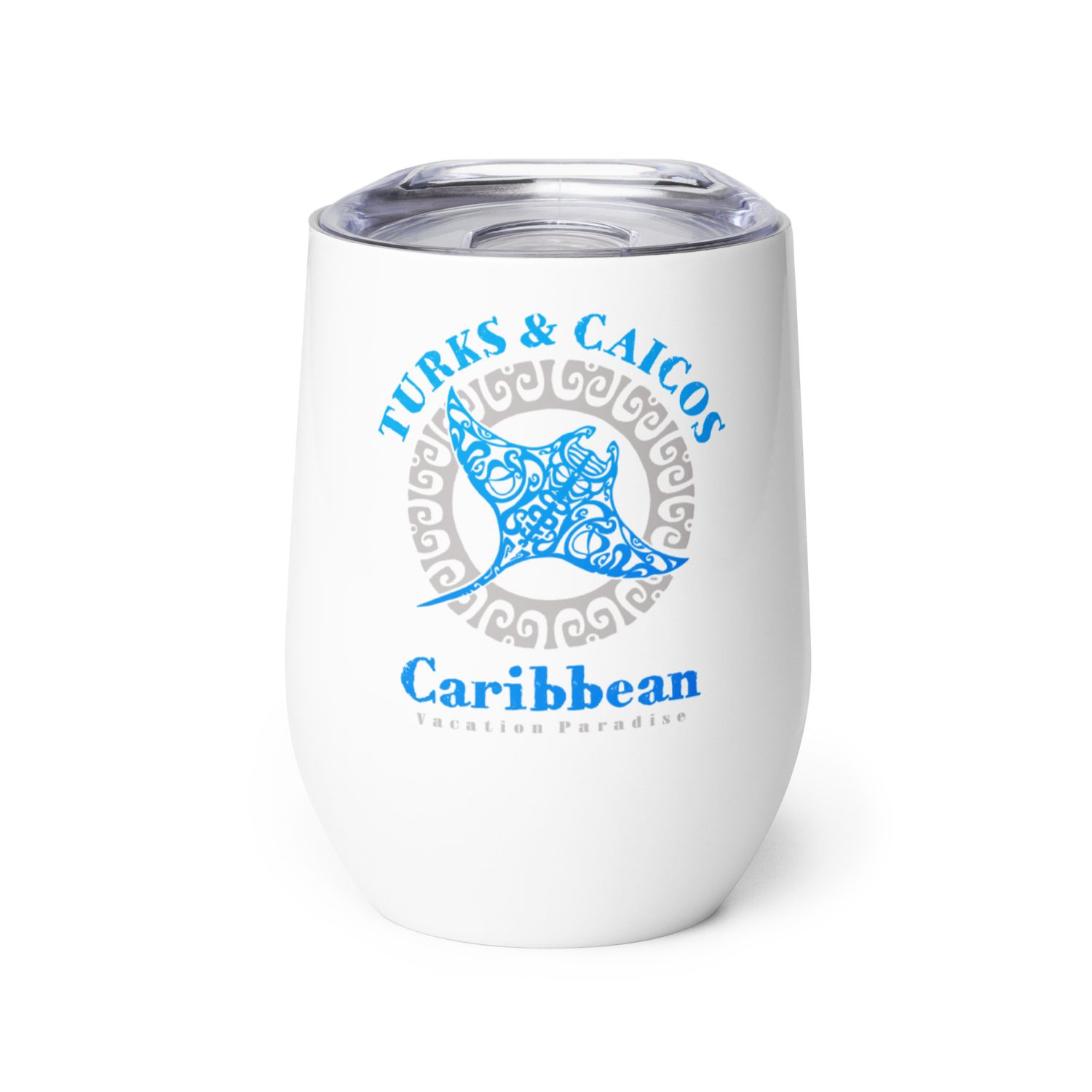 Manta Ray Turks and Caicos Tribal Tattoo Wine Tumbler