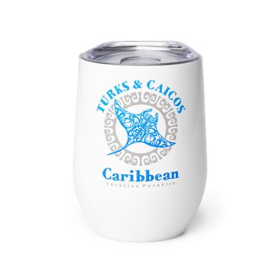 Manta Ray Turks and Caicos Tribal Tattoo Wine Tumbler