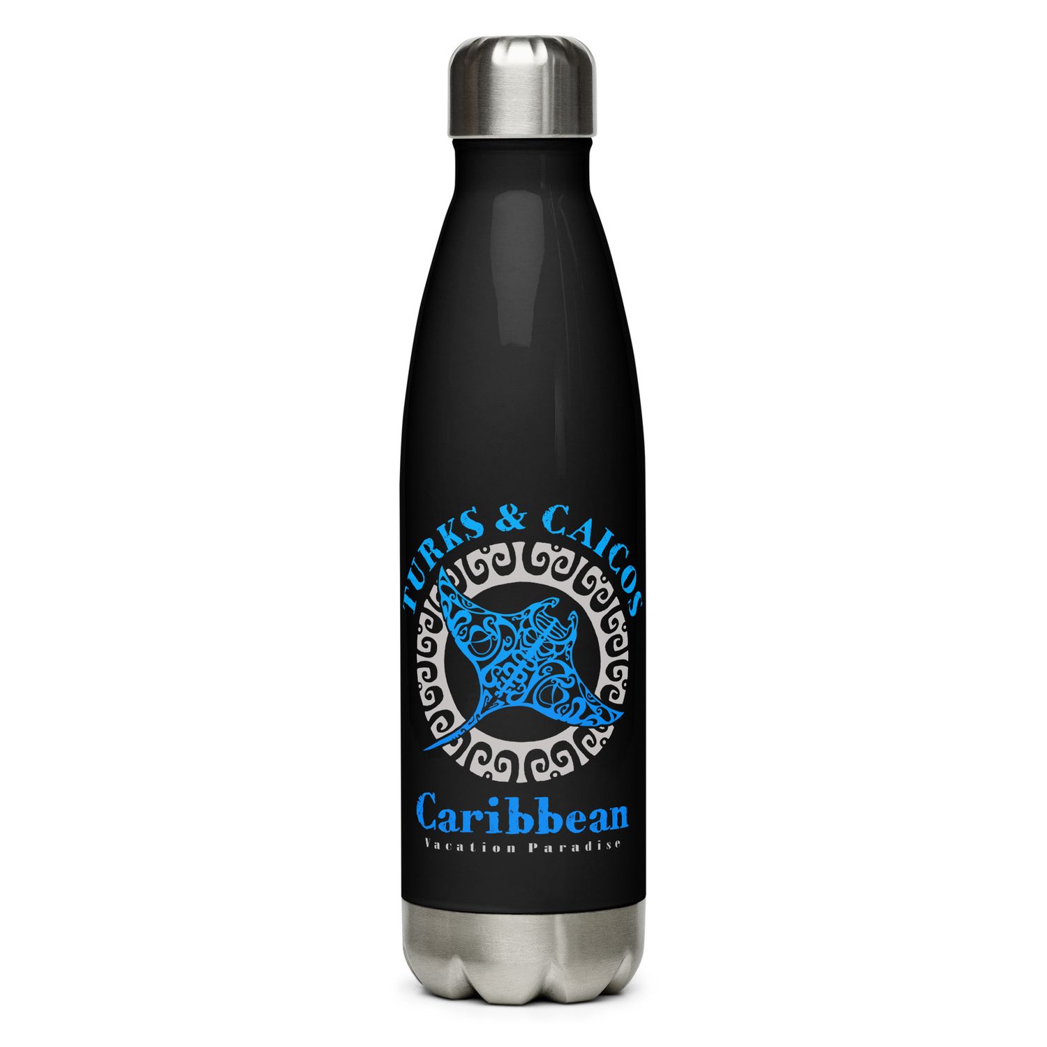 Manta Ray Turks and Caicos Tribal Tattoo Stainless Steel Water Bottle