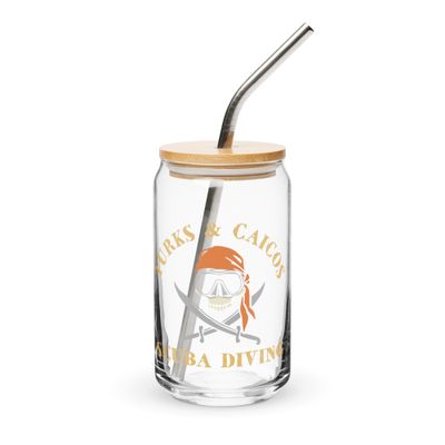 Turks and Caicos Pirate Scuba Diver Can-Shaped Glass