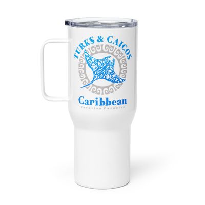 Manta Ray Turks and Caicos Tribal Tattoo Travel Mug with a Handle