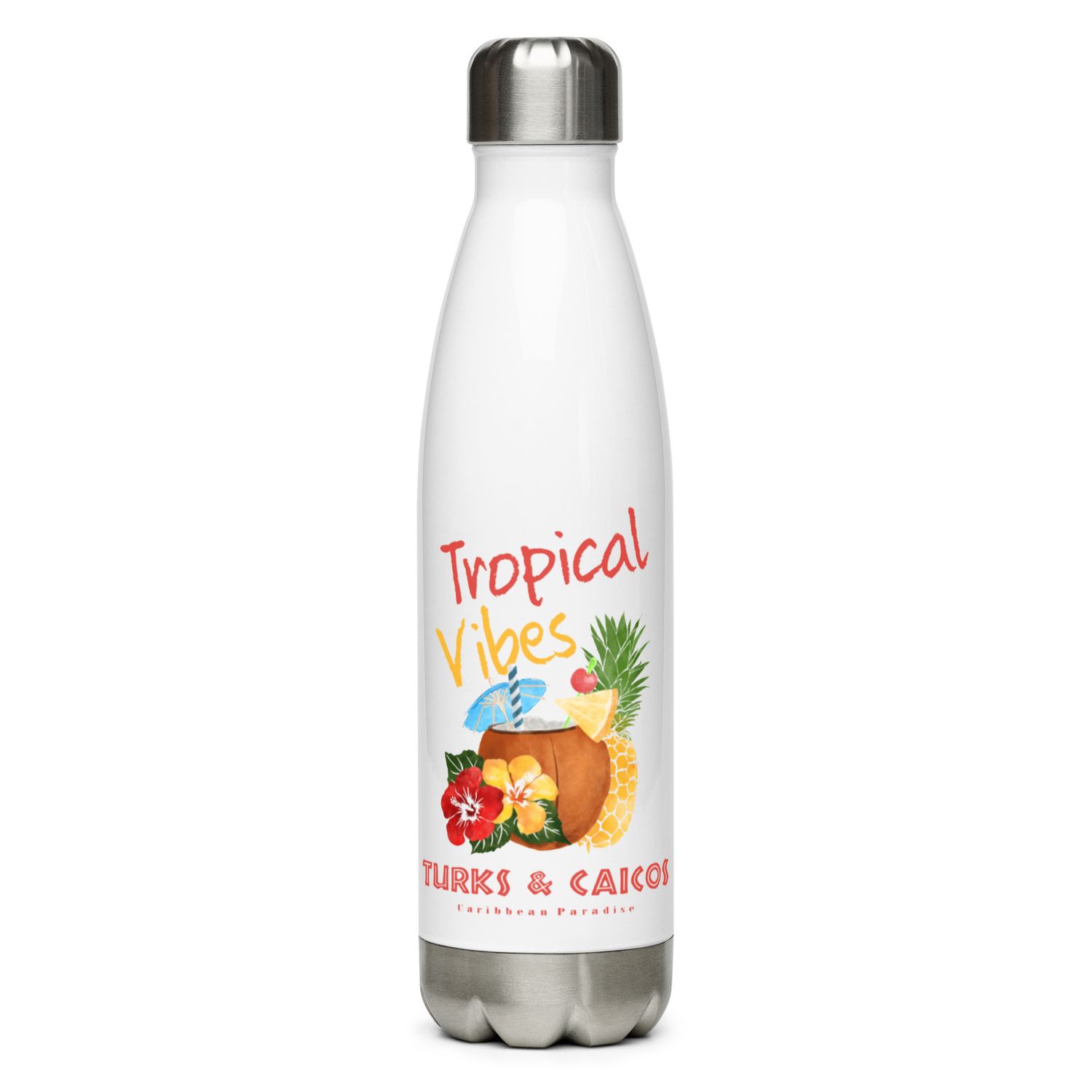 Turks and Caicos Tropical Vibes, Tourist Vacation Stainless Steel Water Bottle