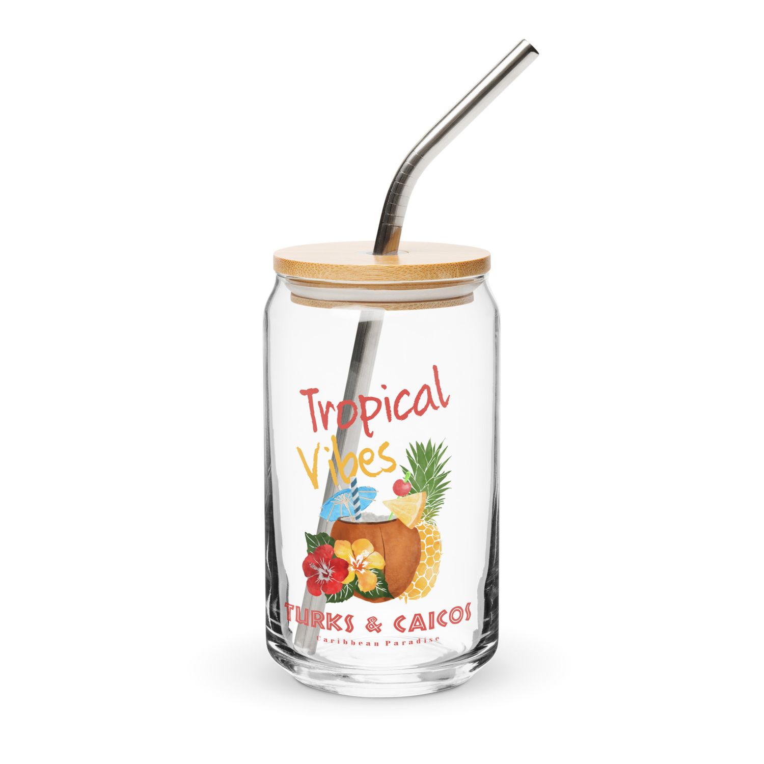 Turks and Caicos Tropical Vibes, Tourist Vacation Can-Shaped Glass