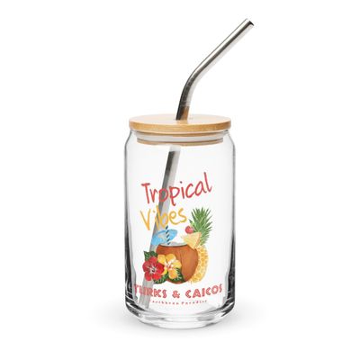 Turks and Caicos Tropical Vibes, Tourist Vacation Can-Shaped Glass
