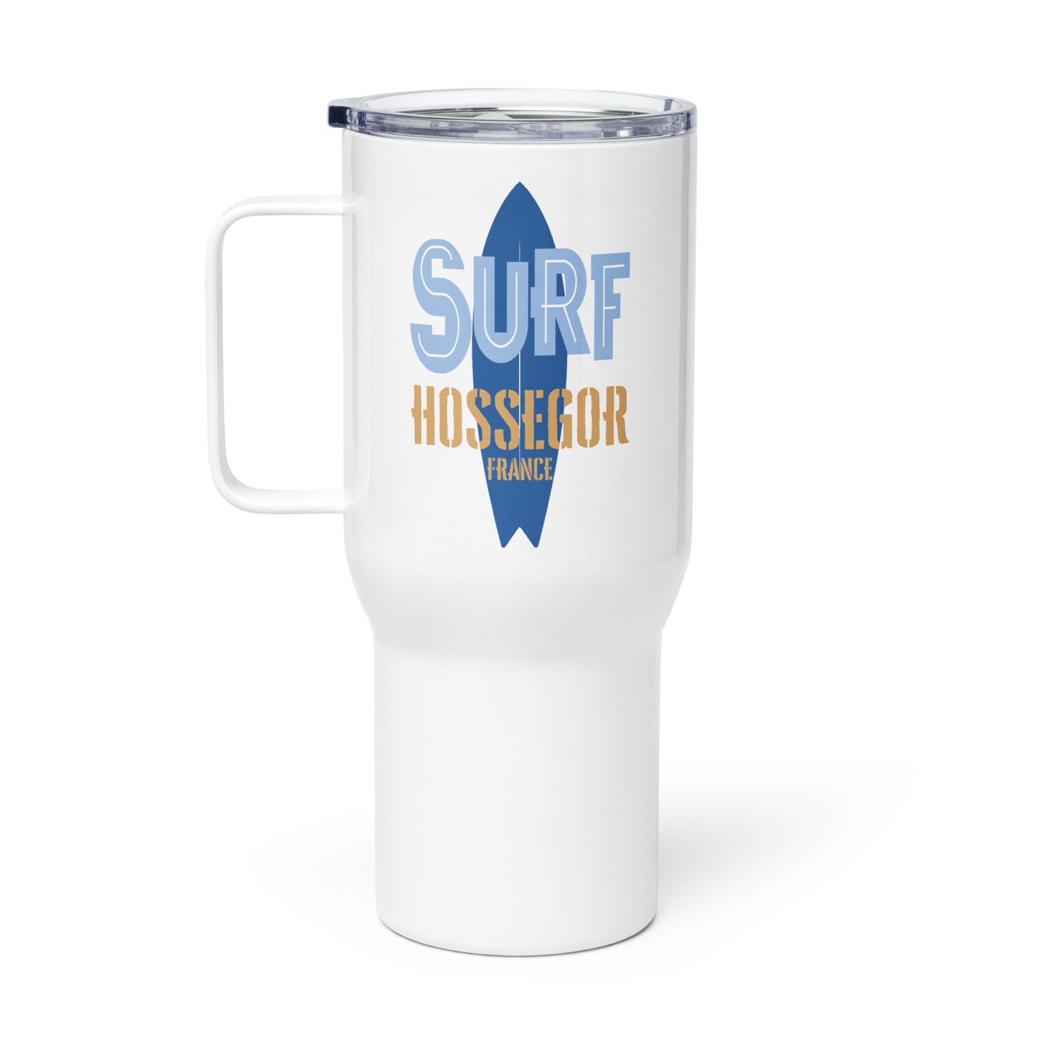 Surf Hossegor, Surfing Hossegor in France, Surfboard Travel Mug with a Handle