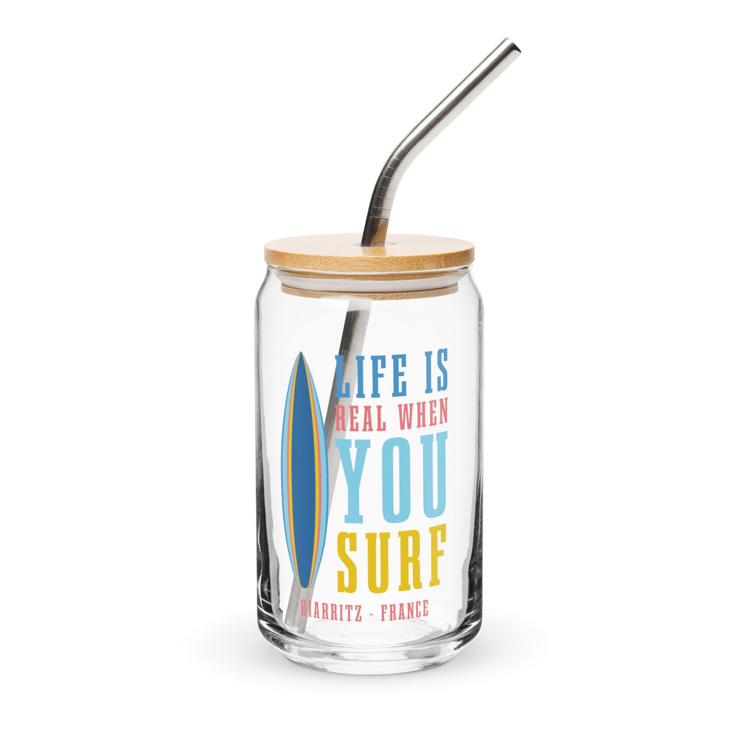 Life Is Real When You Surf, Biarritz France Can-Shaped Glass