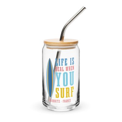 Life Is Real When You Surf, Biarritz France Can-Shaped Glass