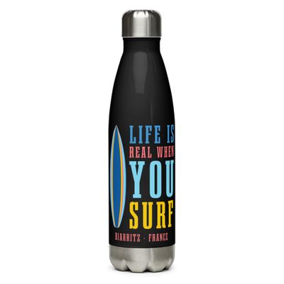 Life Is Real When You Surf, Biarritz France Stainless Steel Water Bottle