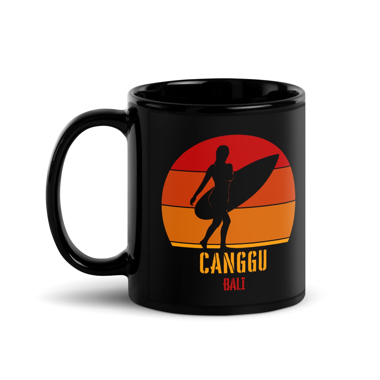 Surfing Canggu Bali, Indonesian Surfer Girl Black Coffee Mug