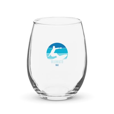 Surfing Uluwatu Bali, Indonesian Surfer Stemless Wine Glass