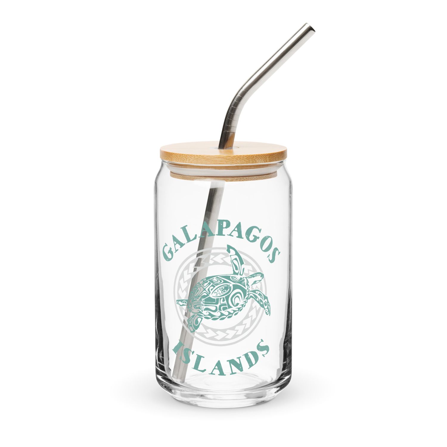Galapagos Islands Tribal Tattoo Sea Turtle Can-Shaped Glass