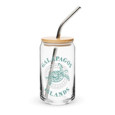 Galapagos Islands Tribal Tattoo Sea Turtle Can-Shaped Glass