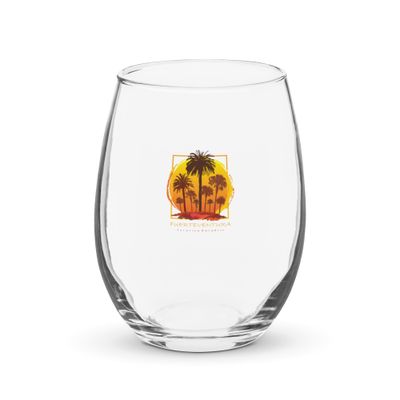 Fuerteventura Sunset Palms, Tourist Vacation Stemless Wine Glass