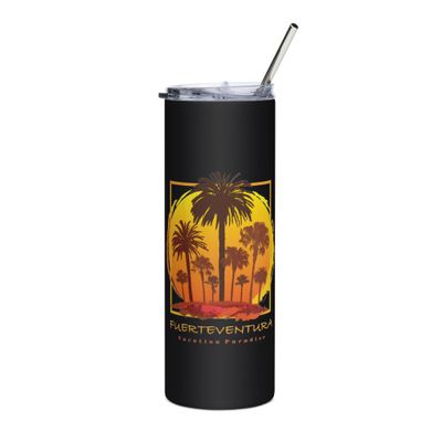 Fuerteventura Sunset Palms, Tourist Vacation Stainless Steel Tumbler
