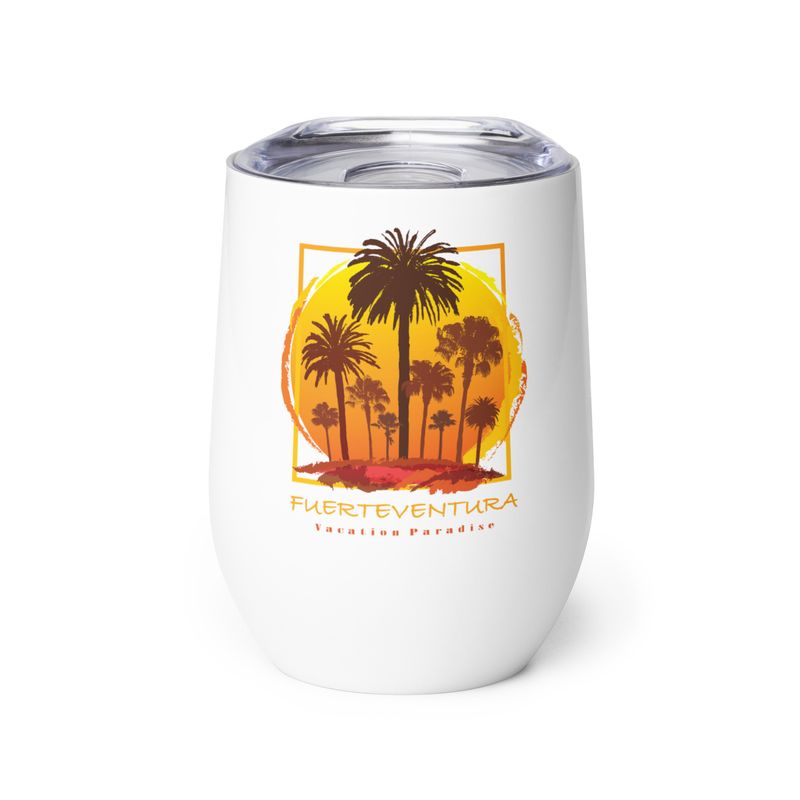 Fuerteventura Sunset Palms, Tourist Vacation Wine Tumbler