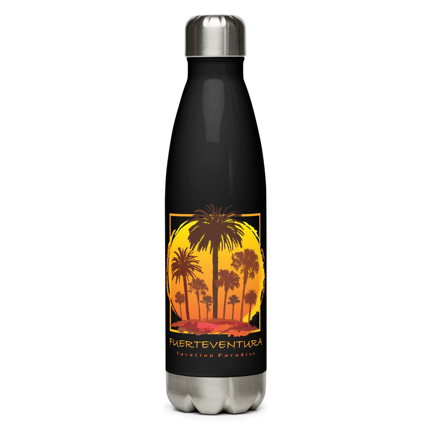Fuerteventura Sunset Palms, Tourist Vacation Stainless Steel Water Bottle