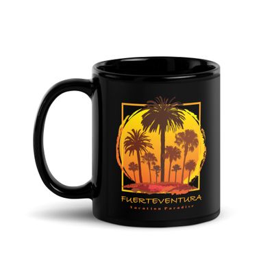 Fuerteventura Sunset Palms Canary Islands Black Coffee Mug