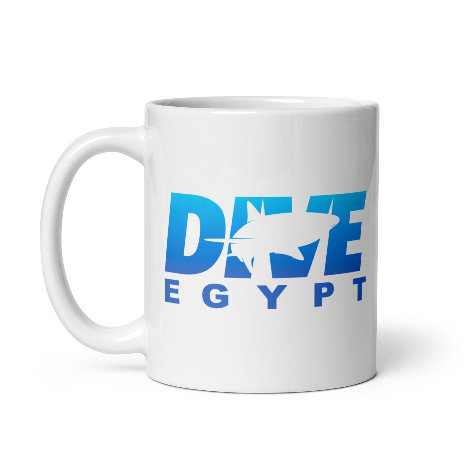 Dive Egypt with Shark, Scuba Diving in Egypt White Coffee Mug