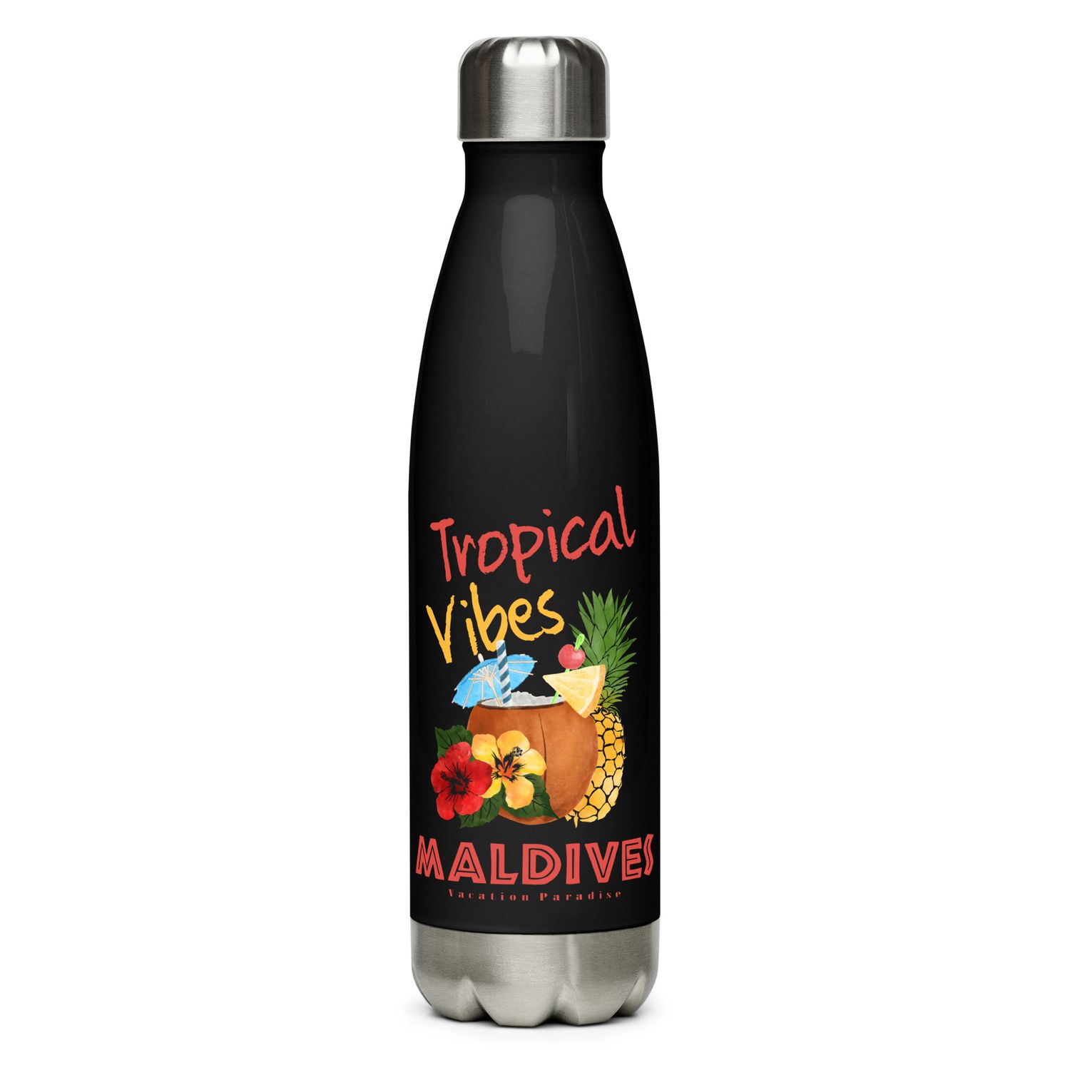 Maldives Tropical Vibes, Tourist Vacation Stainless Steel Water Bottle