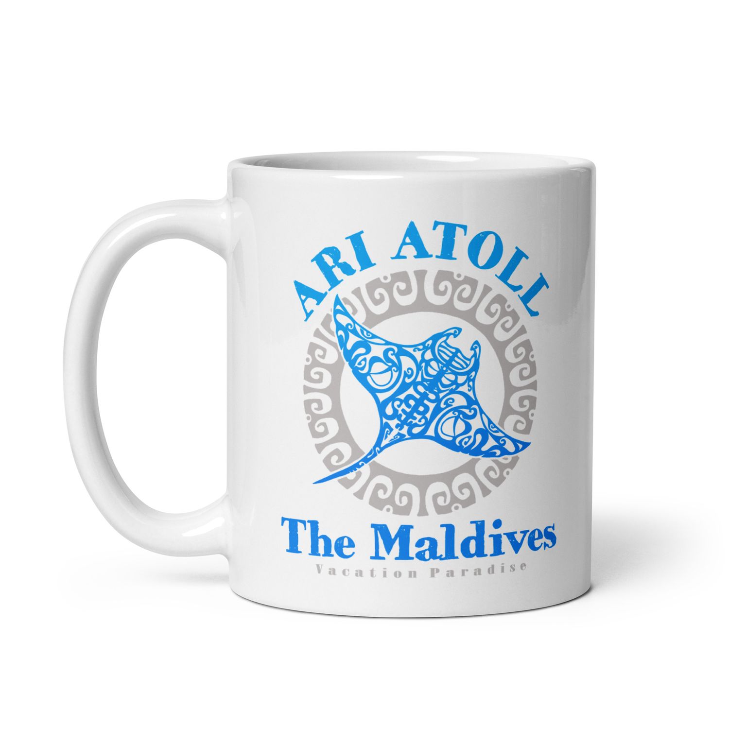 Manta Ray Ari Atoll Maldives Tribal Tattoo White Coffee Mug