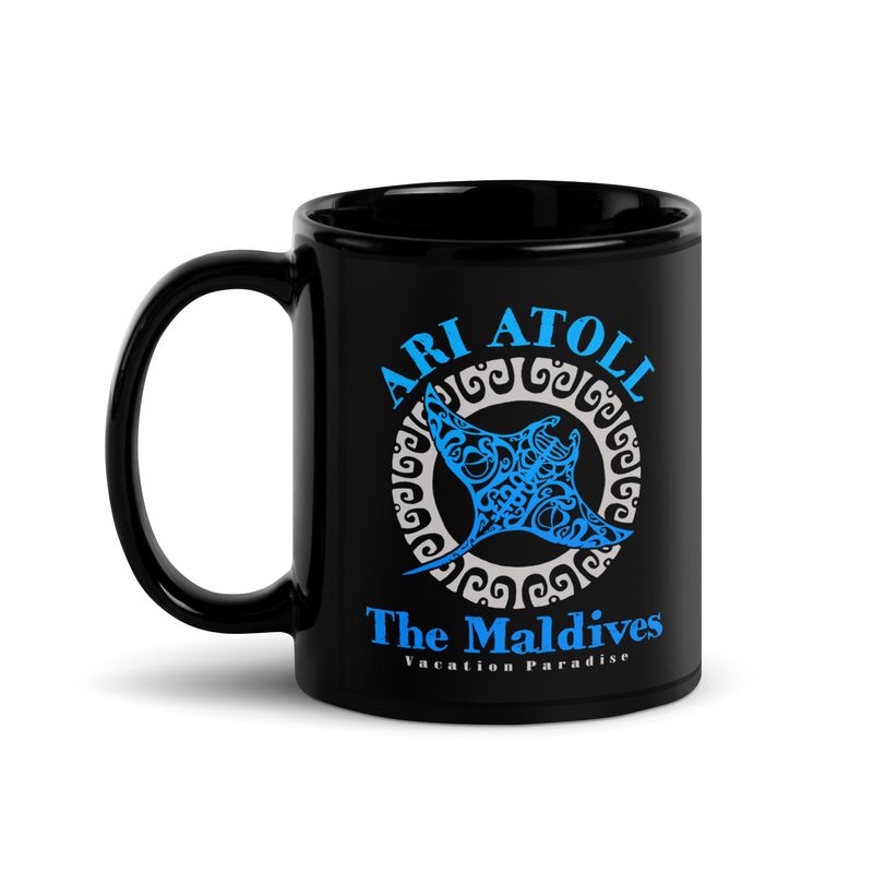 Manta Ray Ari Atoll Maldives Tribal Tattoo Black Coffee Mug