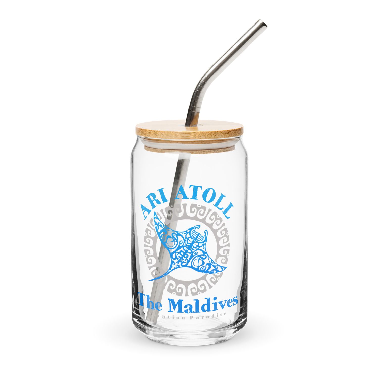 Manta Ray Ari Atoll Maldives Tribal Tattoo Can-Shaped glass