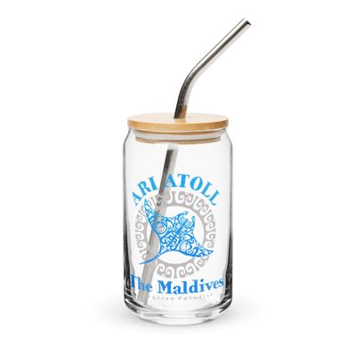 Manta Ray Ari Atoll Maldives Tribal Tattoo Can-Shaped glass
