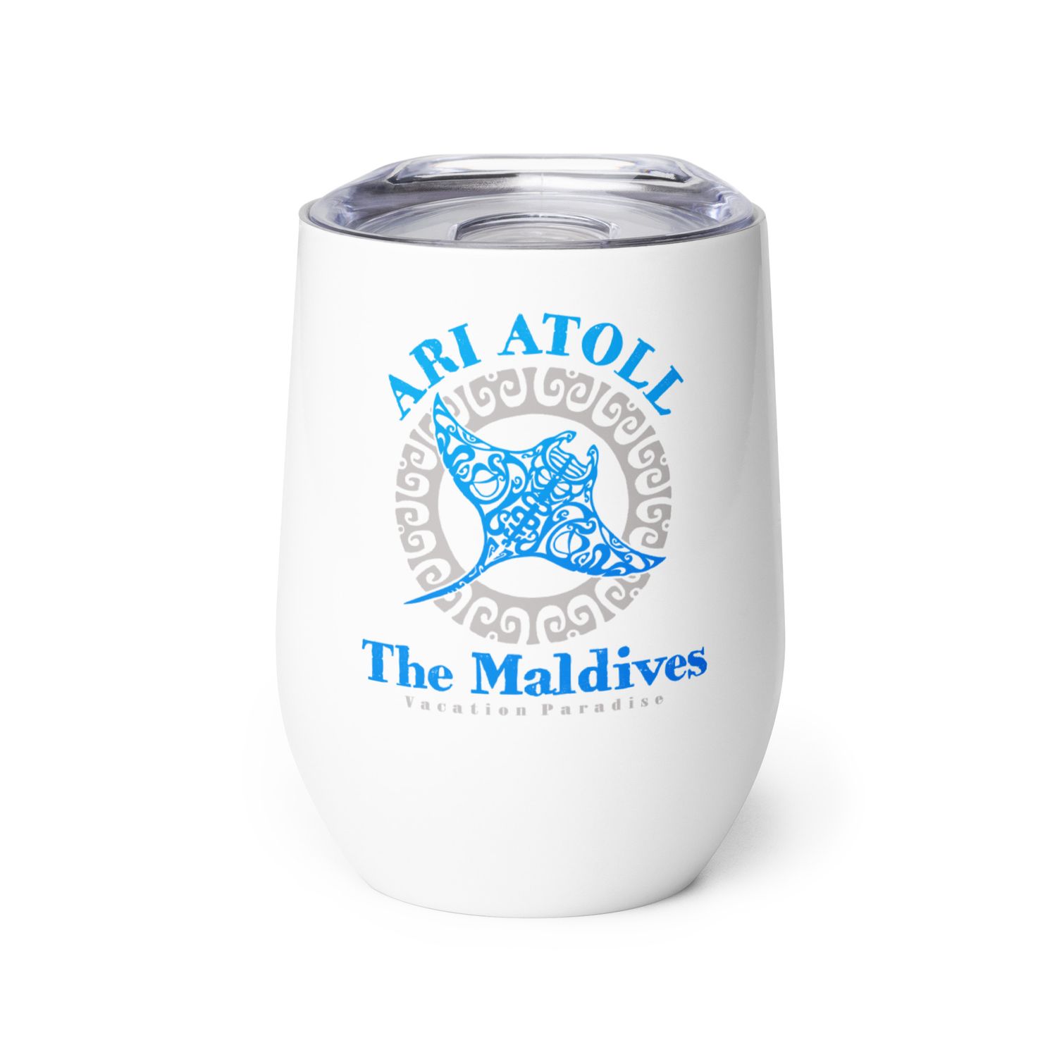 Manta Ray Ari Atoll Maldives Tribal Tattoo Wine Tumbler